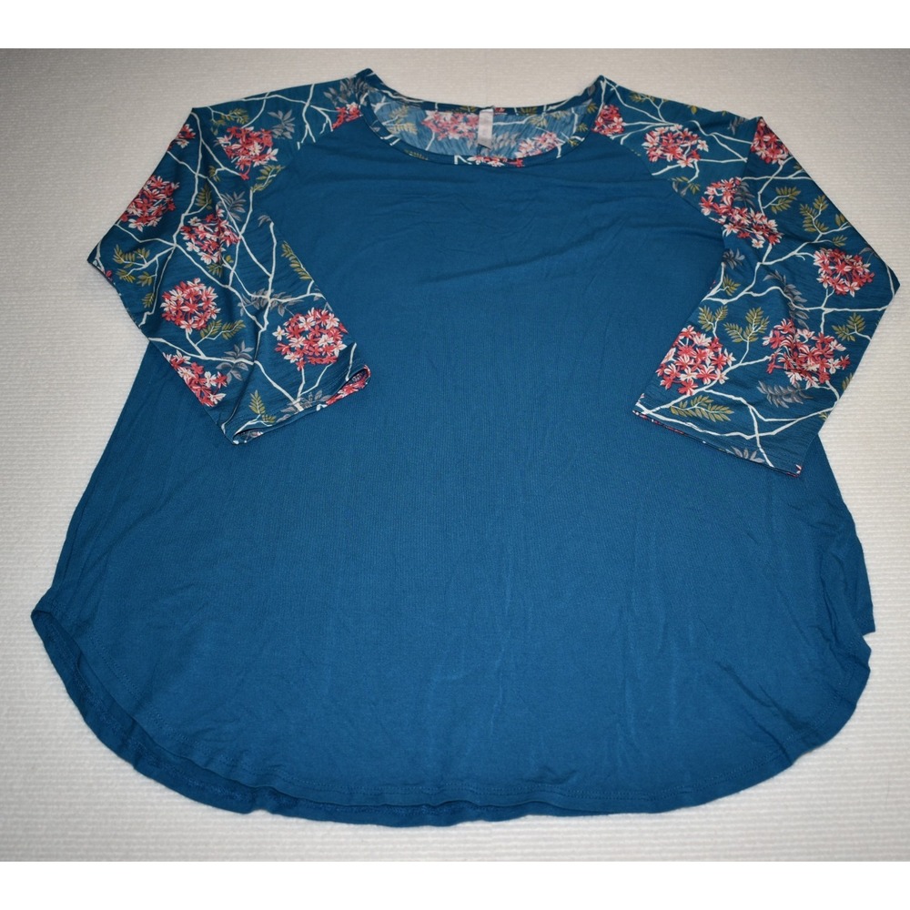 Watermelon Size 1XL Blue Colored Long Sleeve Floral Blouse